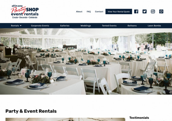 Thumbnail screenshot of All in One Party Shop website home page.