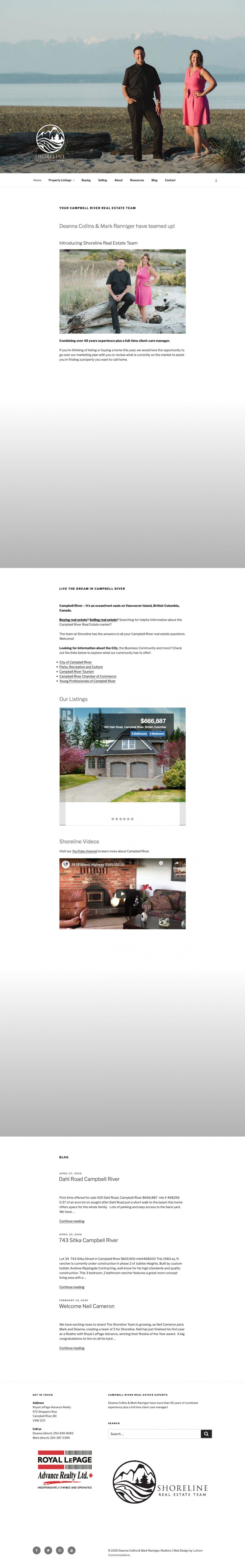 Screenshot of CR Shoreline Real Estate Team website home page.