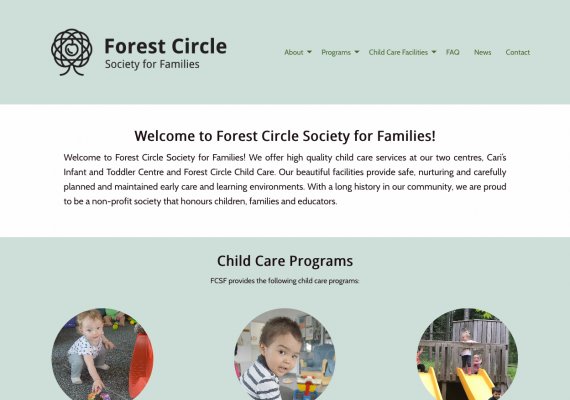 Thumbnail screenshot of Forest Circle Society for Families website home page.