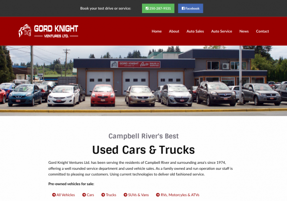 Thumbnail screenshot of Gord Knight Auto Sales & Service website home page.