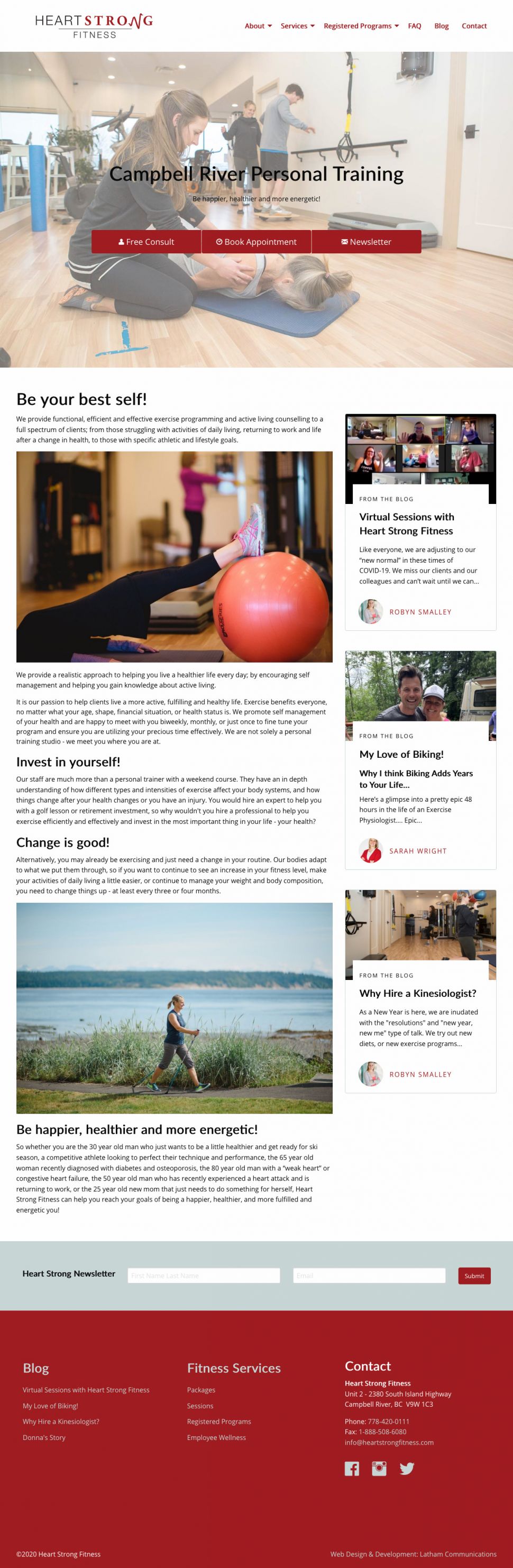 Screenshot of Heart Strong Fitness website home page.