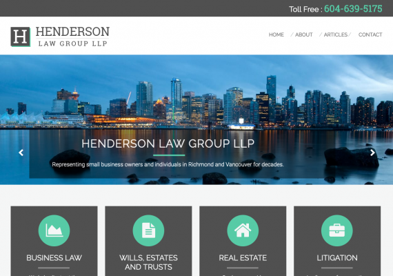 Thumbnail screenshot of Henderson Law Group website home page.