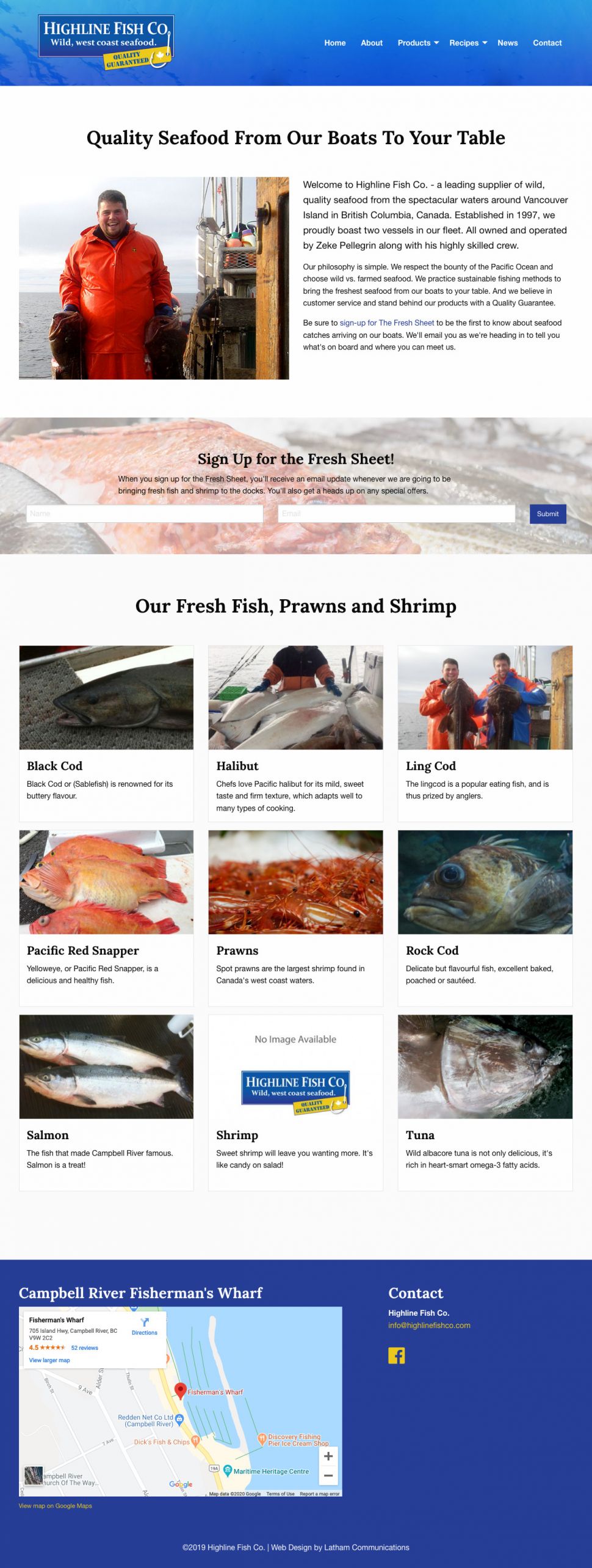 Screenshot of Highline Fish Co website home page.