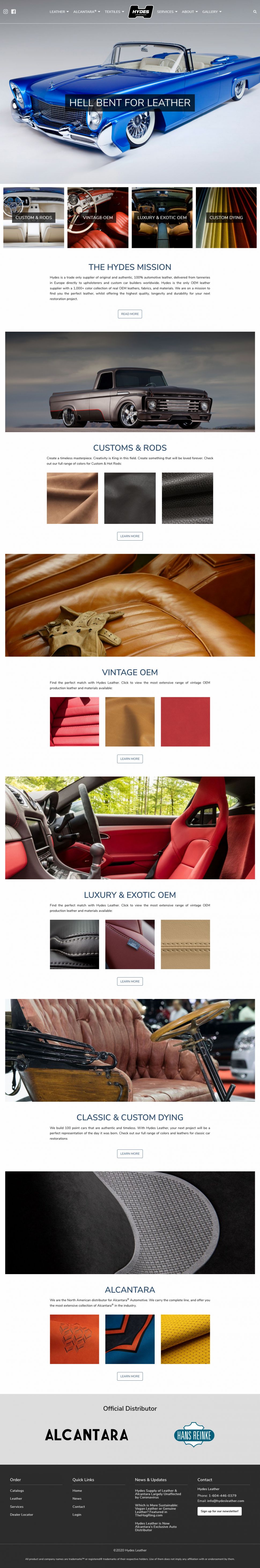 Screenshot of Hydes Leather website home page.