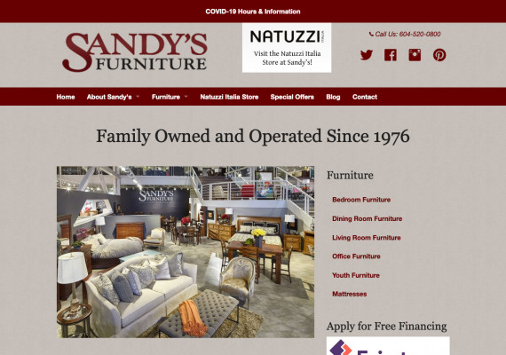 Thumbnail screenshot of Sandy's Furniture website home page.