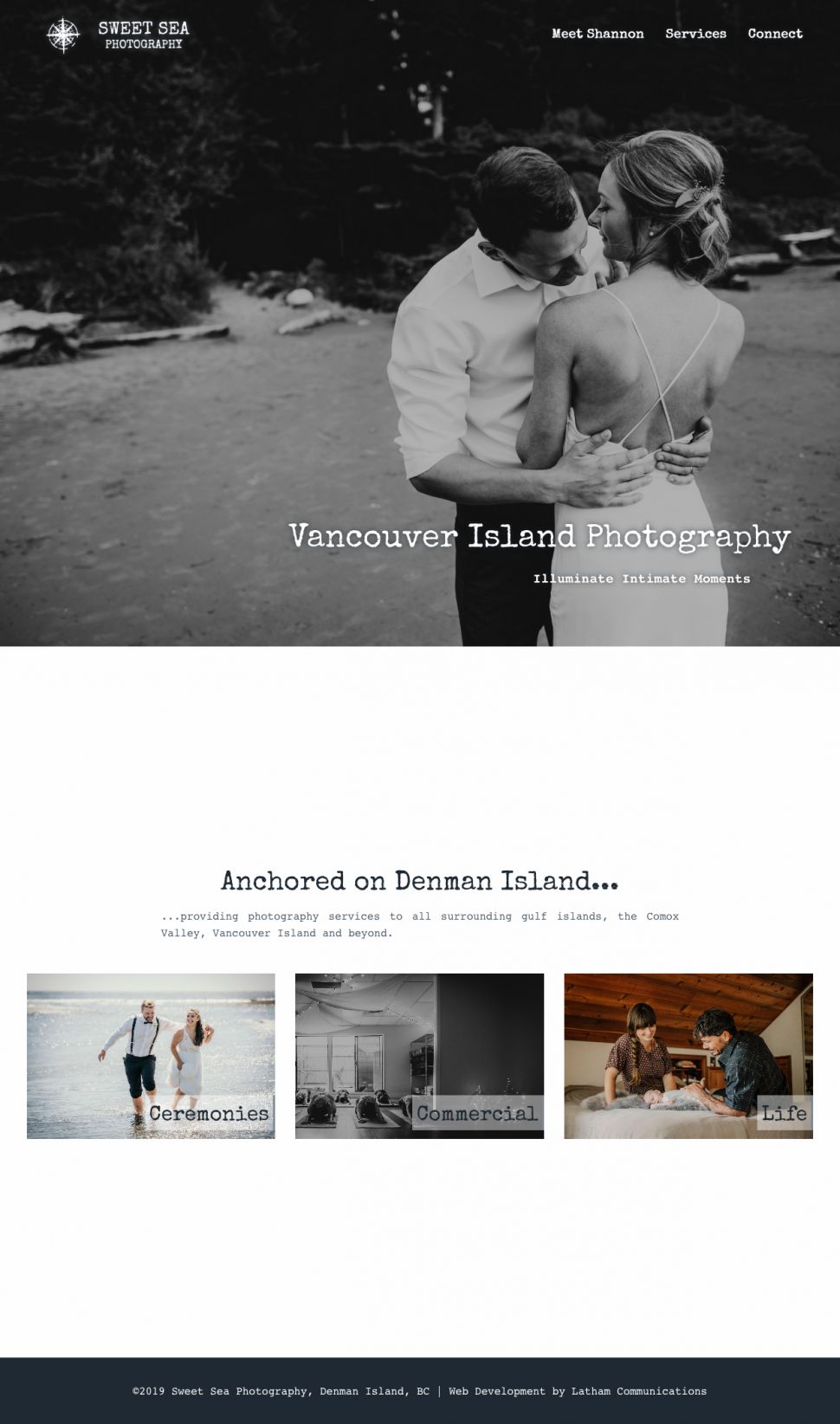 Screenshot of Sweet Sea Photography website home page.