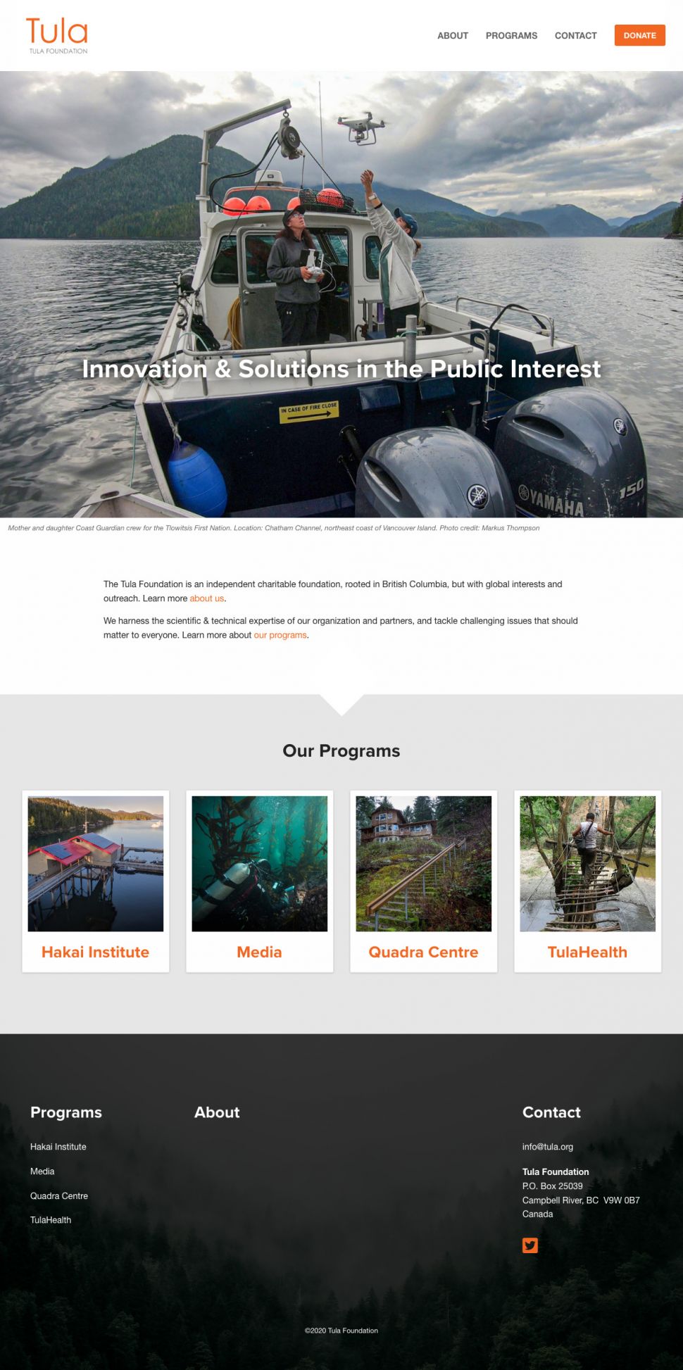 Screenshot of Tula Foundation website home page.